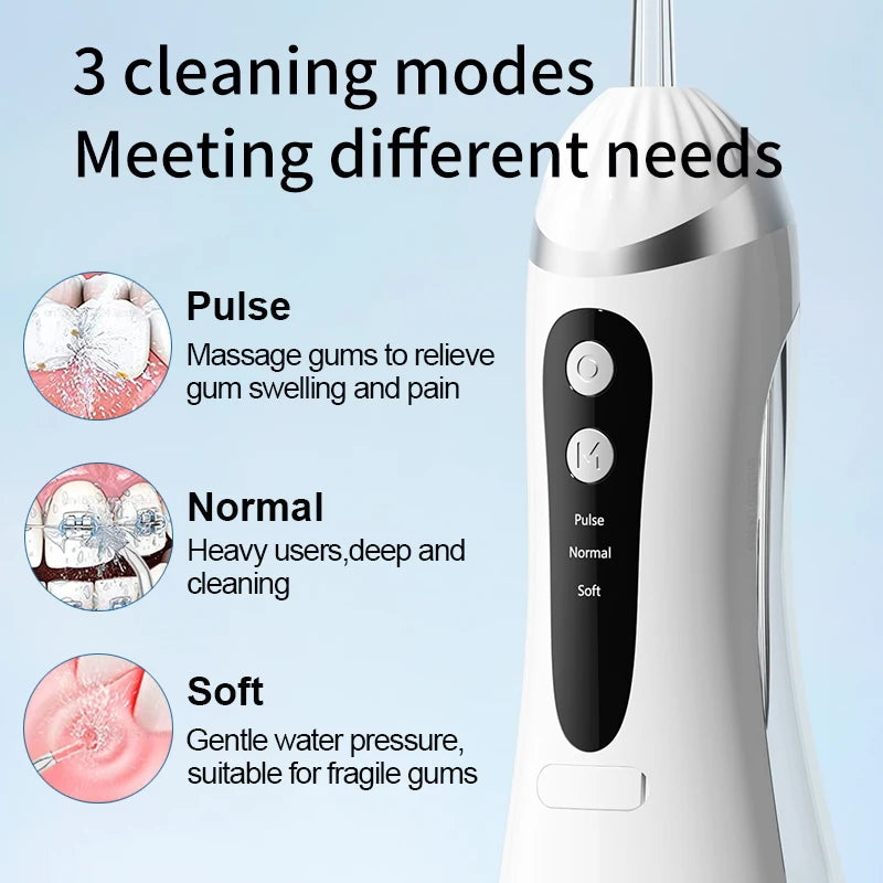 Electric Oral Irrigator 3 Cleaning Modes USB Rechargeable Waterproof IP65 Oral Irrigator 4 Nozzles Portable Dental Irrigators
