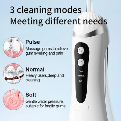 Electric Oral Irrigator 3 Cleaning Modes USB Rechargeable Waterproof IP65 Oral Irrigator 4 Nozzles Portable Dental Irrigators